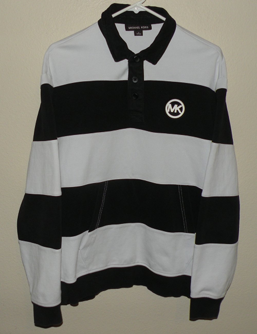 Michael Kors Men's Small LS Rugby Polo Shirt Black White MK Logo Excellent